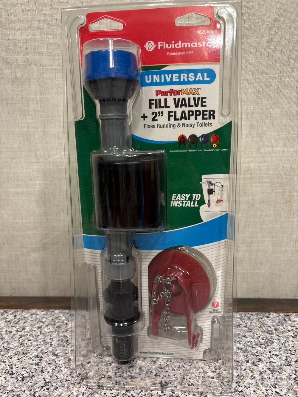 (1) NEW Fluidmaster Universal PerforMAX Fill Valve + 2" Flapper - 402CARHR